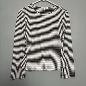 FRAME Women’s Black White Stripe Long Sleeve Metallic Blend Shirt Small